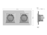 Enchufe doble tipo SCHUKO EU de 16A, compuesto de mecanismo (base) + clavija plástico + panel frontal vidrio. Mecanismo eléctrico de empotrar con cuerpo de aluminio y panel frontal de cristal templado con acabado de alta calidad y diseño minimalista. Incluye marco interior del color del cristal.