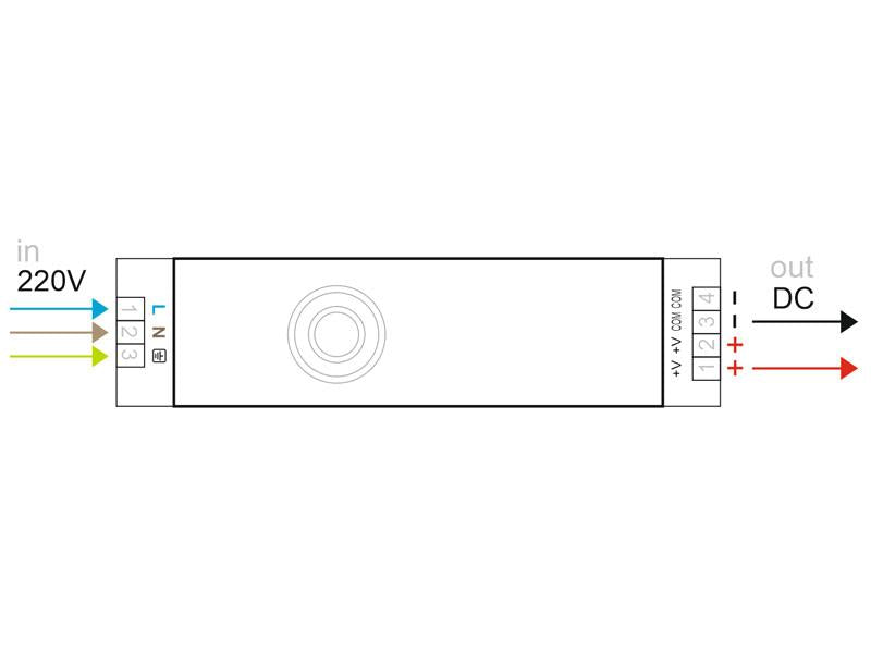 Fuente de alimentación conmutada con voltaje de entrada seleccionable 110-AC ó 230V-AC, voltaje de salida ajustable ±10%, dimensiones reducidas, refrigeración de la fuente por convección natural y protección contra sobrecargas y sobretensiones.