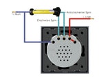 Mecanismo sencillo de 1 cuerpo con 2 botones en color golden con función de persiana, permite subir y bajar persianas y otros elementos de la casa. Y función de control remoto (vía RF). Mecanismo eléctrico de empotrar con cuerpo de aluminio y panel frontal táctil iluminado de cristal templado con acabado de alta calidad y diseño minimalista.