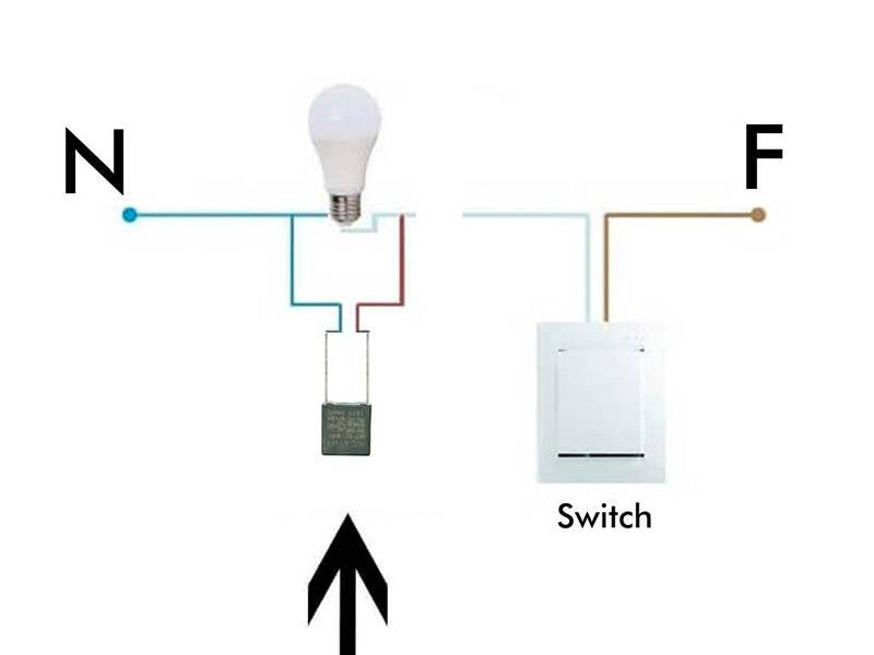 Este dispositivo elimina los parpadeos de las lámparas cuando su causa es debida a la diferencia de potencial o por la corriente producida por las pequeñas cargas de tensión que alimenta las luces de señalización de los interruptores o en los interruptores de cruzamiento.
