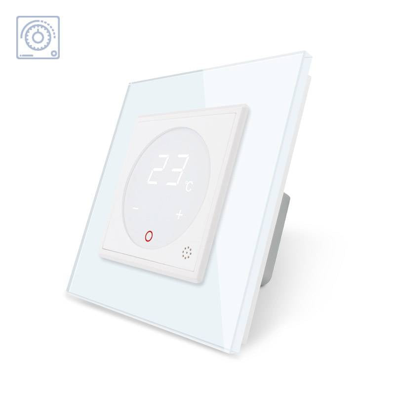 Mecanismo sencillo de 1 cuerpo con termostato de color blanco y display digital táctil para controlar fácilmente la temperatura de la calefacción. Con cuerpo de aluminio y panel frontal de cristal templado con acabado de alta calidad y diseño minimalista. Incluye sonda externa.
