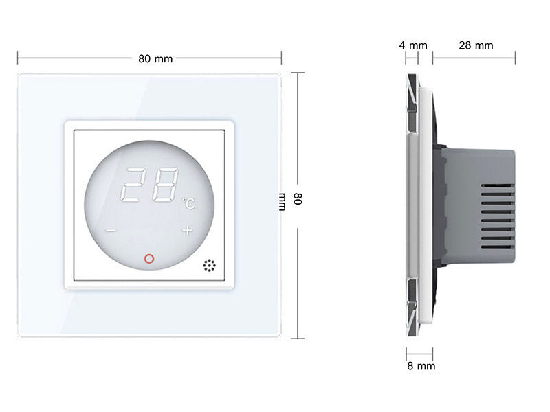 Mecanismo sencillo de 1 cuerpo con termostato de color blanco y display digital táctil para controlar fácilmente la temperatura de la calefacción. Con cuerpo de aluminio con acabado de alta calidad y diseño minimalista. Incluye sonda externa.