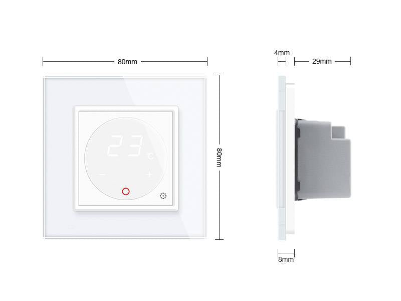 Mecanismo sencillo de 1 cuerpo con termostato de color preto y display digital táctil para controlar fácilmente la temperatura de la calefacción. Con cuerpo de aluminio y panel frontal de cristal templado con acabado de alta calidad y diseño minimalista. Incluye sonda externa.