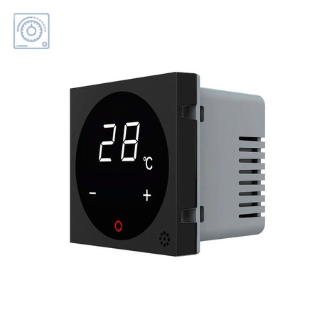 Mecanismo sencillo de 1 cuerpo con termostato de color negro y display digital táctil para controlar fácilmente la temperatura de la calefacción. Con cuerpo de aluminio con acabado de alta calidad y diseño minimalista. Incluye sonda externa.