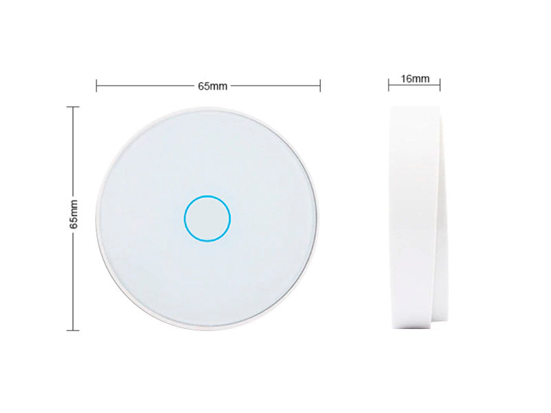 Emisor de timbre inalámbrico sin batería. Transmite señal RF al receptor (no incluido) para su intalación en cualquier lugar sin necesidad de cableado. Fácilmente configurable y con un diseño minimalista.