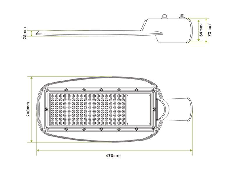 Farola LED con chip Osram y 100lm/w, con cuerpo de aluminio fundido a presión y óptica asimétrica profesional que aumenta la luminosidad y la distribuye de forma óptima. 