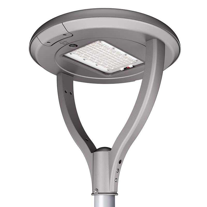 Farola LED 56W de altas prestaciones con chip LUMILEDS 135lm/w. Con fijación sobre poste y opciones de soporte horizontal, suspendido y superior. Farolas LED con cuerpo de aluminio fundido a presión y vidrio templado con nuevo diseño para evitar la acumulación de polvo y aves. Equipo de alimentación electrónico IP-66 Clase I con protector de sobretensión (10 KV). Apertura fácil para mantenimiento. Driver Meanwell o Inventronics (programable). Garantía de 5 años