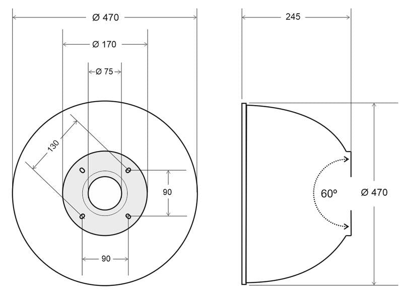 Pieza de recambio o para sustituir otros tipos de reflectores de campana industrial. Ver dimensiones para compatibilidad luminaria.