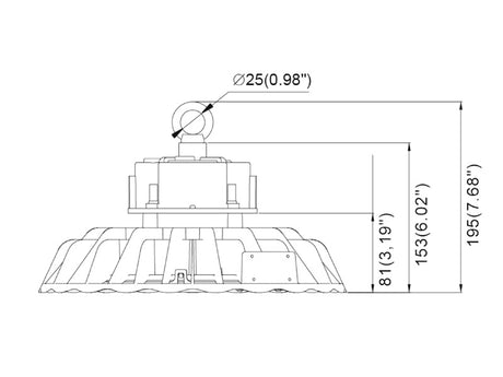 Óptica Regulable para campana LED UFO 200W (LD1160721 / LD1160722) que permite ajustar el ángulo de apertura de la luminaria a 60° Focaliza el haz de luz, haciéndolo adecuado para instalación a gran altura y entre pasillos.