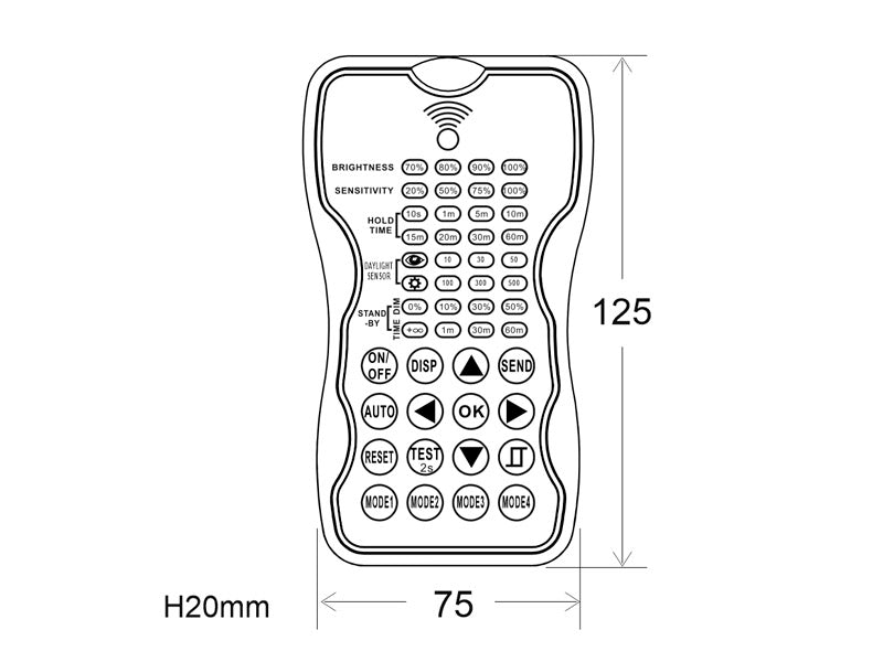 Mando a distancia para la Campana LED UFO Programable (Ref. LD1160681). Controla el encendido y apagado, consumo, brillo, ajustar la sensibilidad del sensor, tiempo de espera y de encendido. Consigue ahorros de hasta un 80% 