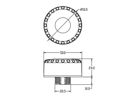 Óptica Regulable para campana LED UFO 150W (LD1160719 / LD1160720) que permite ajustar el ángulo de apertura de la luminaria a 60° Focaliza el haz de luz, haciéndolo adecuado para instalación a gran altura y entre pasillos.