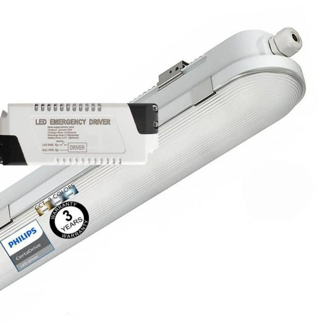 Innovadora Regleta EMERGENCIA LED con tecnología CCT - Color seleccionable (3000K-4000K-6000K) con PHILIPS Driver. Su diseño elegante presenta una cubierta semi transparente fabricada con materiales de primera calidad: Policarbonato y ABS. Incorpora batería de emergencia,  no permanente,  con hasta 2 horas de autonomía, brindando tranquilidad en situaciones críticas. Cuando la electricidad falla, la regleta aún proporciona un 20% de luminosidad, manteniendo el entorno iluminado y seguro. 