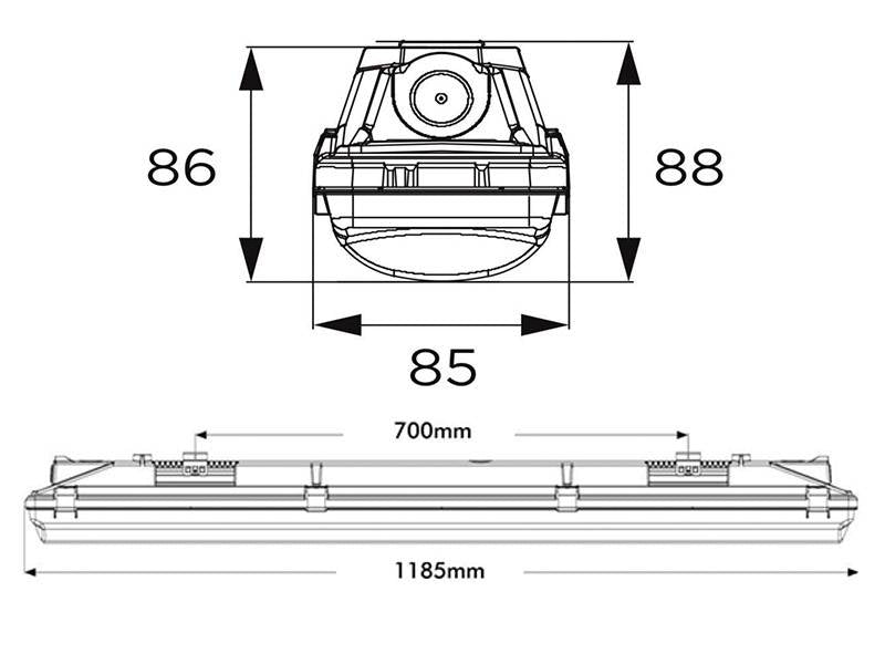 Regleta Estanca con LED integrado y SENSOR MOVIMIENTO PIR, la solución perfecta para iluminar cualquier espacio de forma eficiente y duradera. Con potencia seleccionable de 20W a 35W esta regleta cuenta con un OSRAM Driver de alta calidad y un tamaño de 120cm que la hace ideal para cualquier tipo de instalación. Además, su diseño estanco asegura una protección total contra el polvo y la humedad, lo que la convierte en una opción perfecta para espacios de trabajo, almacenes o cualquier ambiente que requiera 