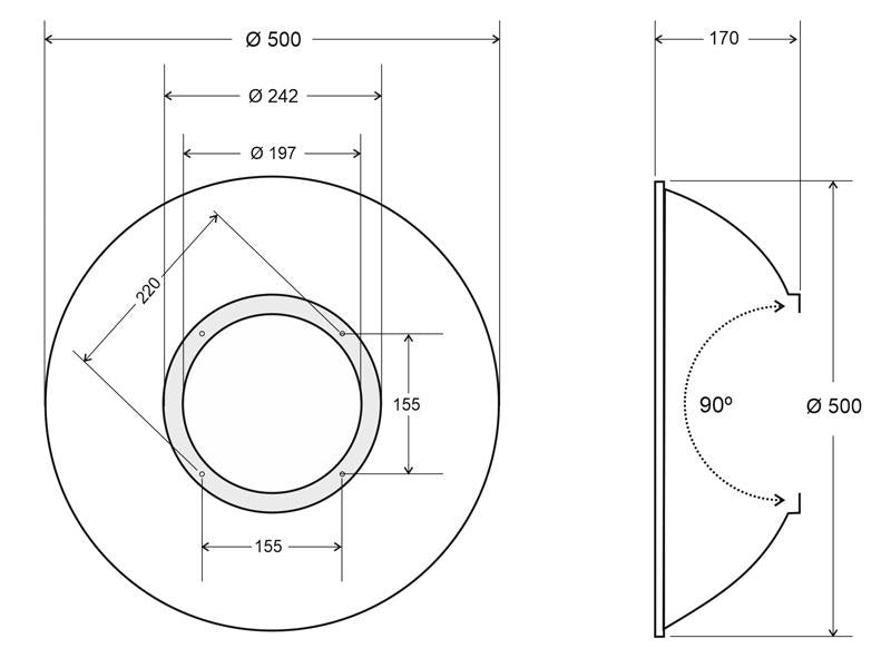 Pieza de recambio o para sustituir otros tipos de reflectores de campana industrial. Ver dimensiones para compatibilidad luminaria.