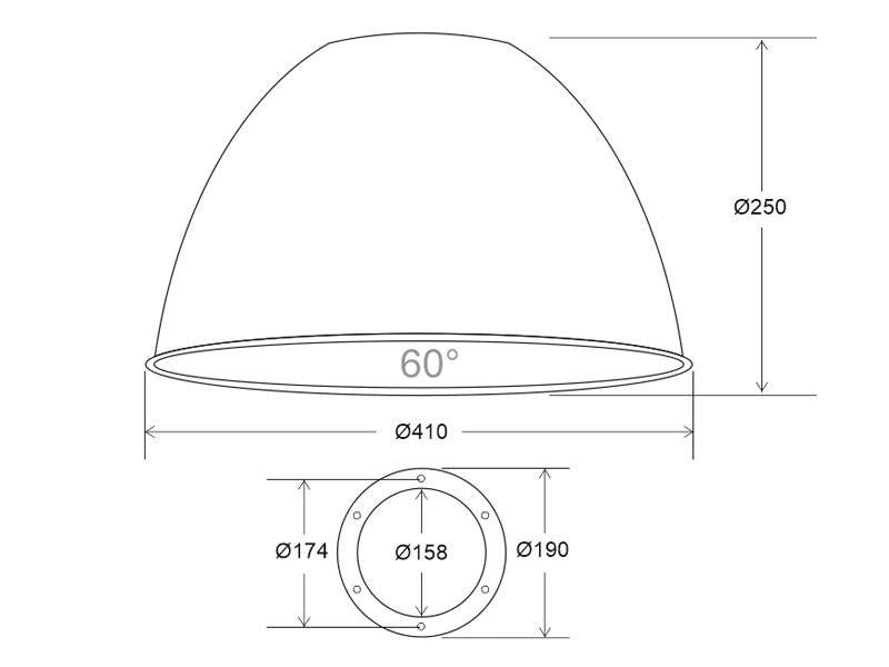 Reflector de aluminio 60º para luminaria industrial. Lacado exterior e interior color blanco.