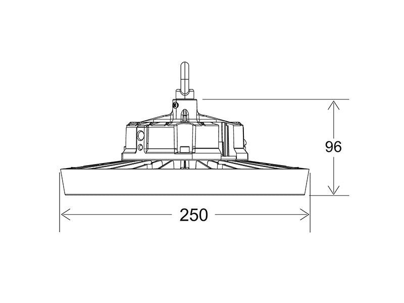 Campana LED industrial UFO Slim con 130lm/w para iluminación industrial profesional y de máxima calidad. Alta potencia y eficiencia y máxima garantía. Diseñado para talleres, fábricas y almacenes. Intensidad ajustable por TRIAC compatible con la mayoría de los reguladores del mercado.