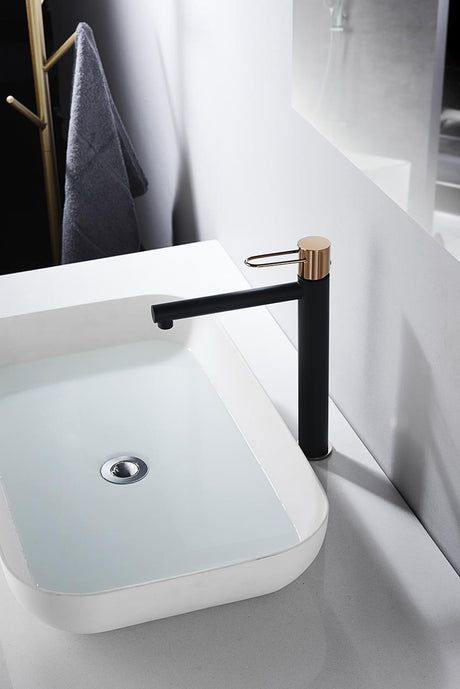 Monomando Lavabo Alto Milos Negro Oro Rosa [BDY027-3NOR]