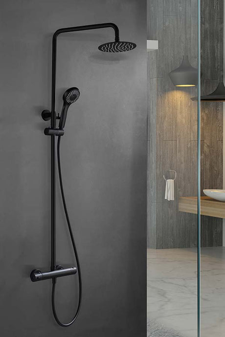 Conjunto Ducha Termostático Kent Negro Mate [BTK017/NG]