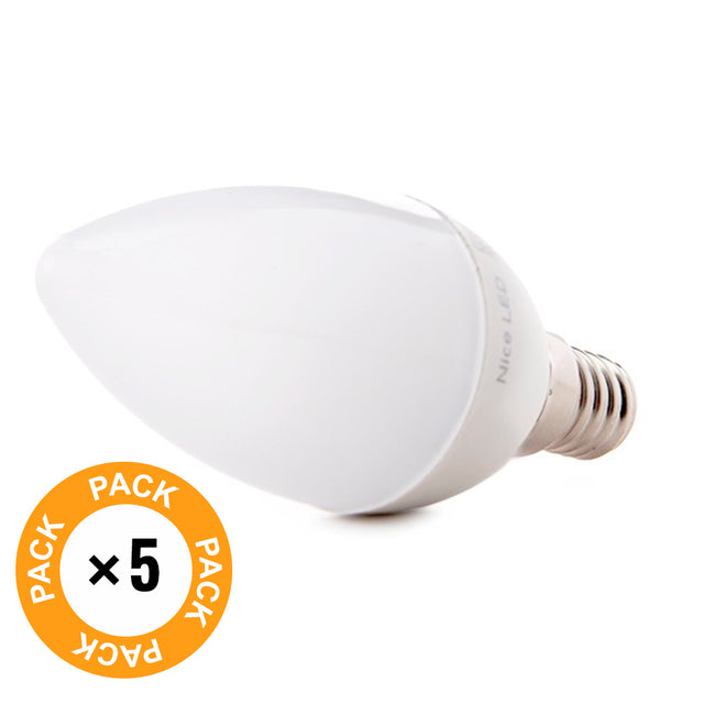 Pack 5 Bombillas LED E14 5W 410Lm 6000ºK 30.000H [HO-C37-E14-5W-RC-CW-PK5-AP]