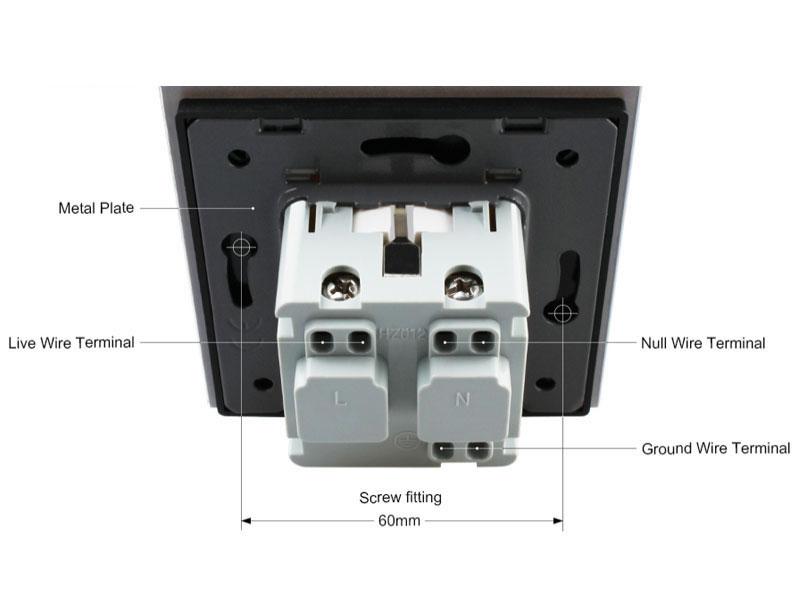 Base enchufe Schuko 16A 250V. Mecanismo eléctrico para empotrar EU. Enchufe EU 16A Schuko  Tipo F color blanco y con cuerpo de aluminio.