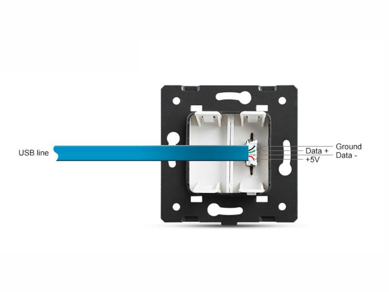 Mecanismo de empotrar EU, 1 x toma USB, color negro, con cuerpo de aluminio.