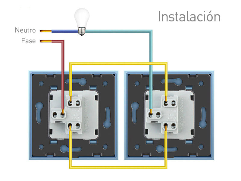 Mecanismo eléctrico de empotrar EU, interruptor conmutador. Con tecla y marco de cristal de color blanco. Incluye marco metálico y panel frontal de cristal.