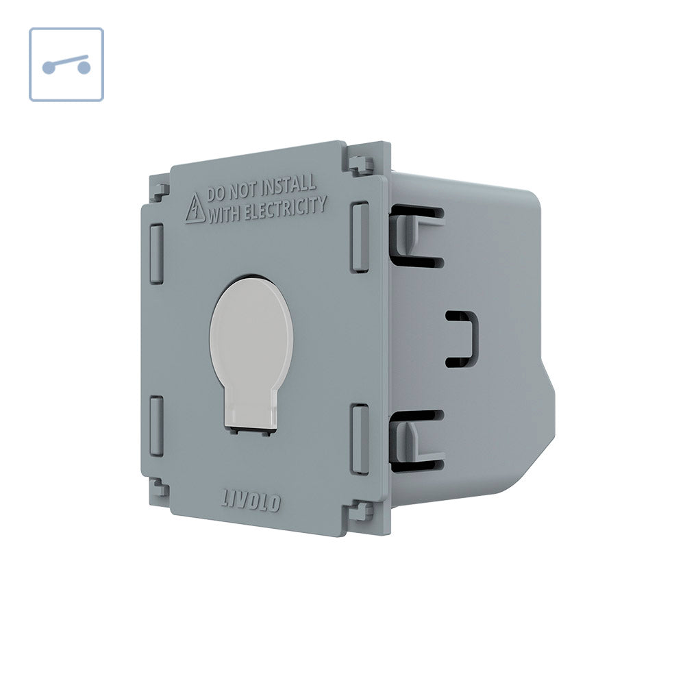 Mecanismo de empotrar EU, interruptor simple, con cuerpo de aluminio y botones táctiles iluminados. 