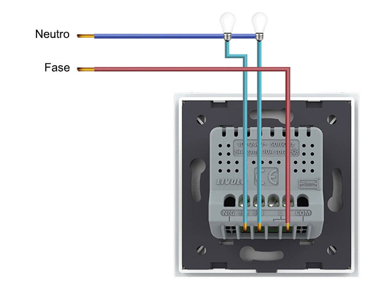 Mecanismo de empotrar EU, interruptor simple, con cuerpo de aluminio y botones táctiles iluminados. 