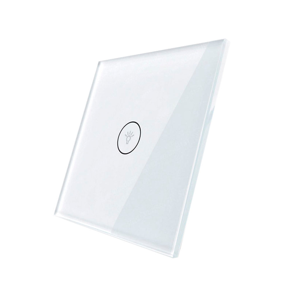 Frontal de cristal templado de 1 módulo + 1 botón, color blanco. Para interruptor táctil Wifi-Voz