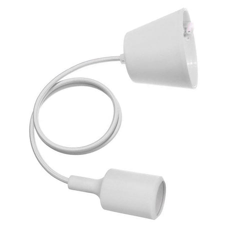 Portalámparas E27 con cable eléctrico 2x075mm textil, rosetón y portalámparas de PVC. Ideal para crear un ambiente moderno y minimalista. Diseño sencillo y de fácil instalación.