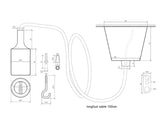 Portalámparas E27 con cable eléctrico 2x075mm textil, rosetón y portalámparas de PVC. Ideal para crear un ambiente moderno y minimalista. Diseño sencillo y de fácil instalación.
