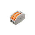 Conector rápido ideal para la conexión rápida de cables de sección desde 0.08 hasta 2,5 mm2. Terminal de conexión para cables de dos hilos.