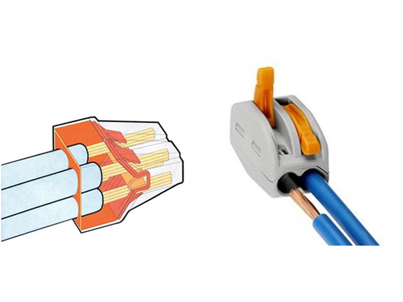 Conector rápido ideal para la conexión rápida de cables de sección desde 0.08 hasta 2,5 mm2. Terminal de conexión para cables de dos hilos.