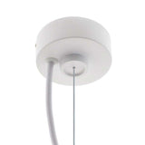 Kit de suspensión que incluye: Florón redondo blanco Ø75x28mm, cable redondo de 3 hilos de 0.75mm y 1.5m de longitud. Cable de acero de suspensión con pasador sujetables, clip de conexión rápida de cables y tornillos de sujección.