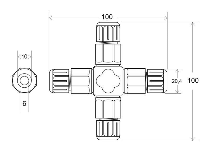 Conector IP68, 100mm, Ø10-6mm, 3 cables 0.5-2.5mm2, 16A ideal para la conexión de cables de sección desde 0.5 hasta 2,5 mm2.