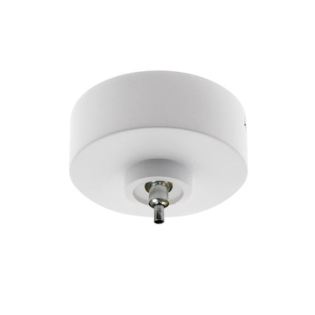 Florón redondo lacado color blanco mate, Ø75x28mm. Facilita la instalación y oculta los cables de conexión de las lámparas suspendidas.