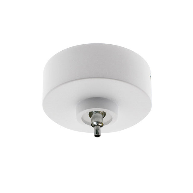 Florón redondo lacado color blanco mate, Ø75x28mm. Facilita la instalación y oculta los cables de conexión de las lámparas suspendidas.