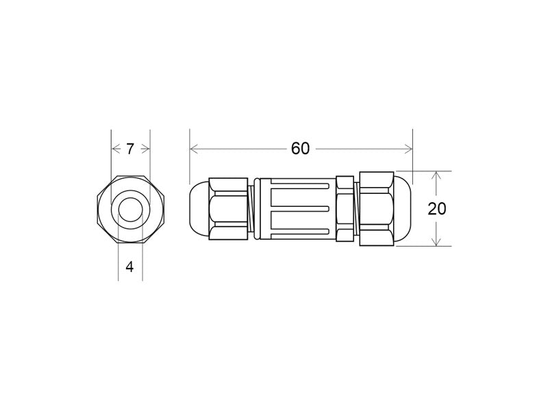 Conector I IP67, 60mm, Ø7-4mm, 3 cables 0.5-1.5mm2, 10A. ideal para la conexión de cables de sección desde 0.5 hasta 1,5 mm2.