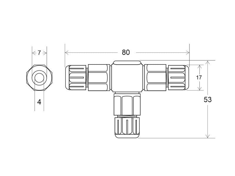 Conector IP67, 80mm, Ø7-4mm, 3 cables 0.5-2.5mm2, 16A ideal para la conexión de cables de sección desde 0.5 hasta 2,5 mm2.