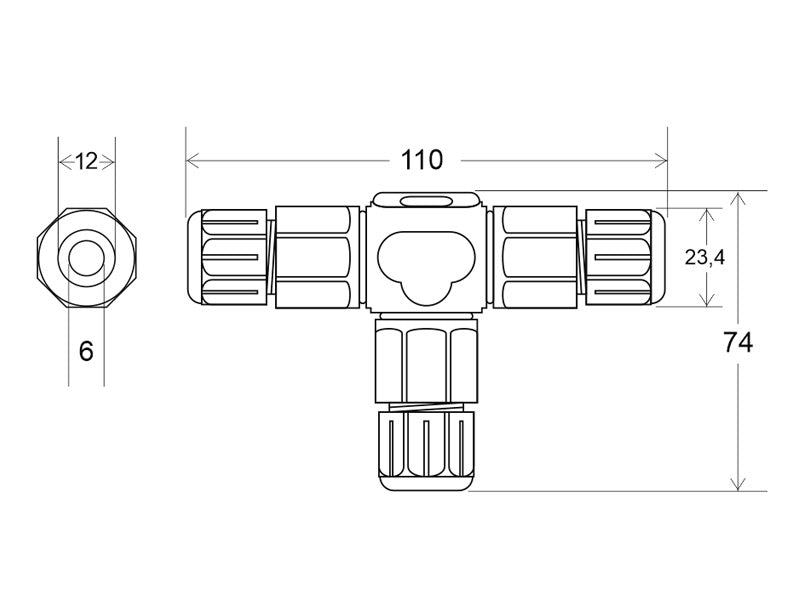 Conector IP68, 110mm, Ø12-6mm, 3 cables 0.5-2.5mm2, 16A ideal para la conexión de cables de sección desde 0.5 hasta 2,5 mm2.