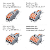 Conector rápido con 1 entrada para cables de sección 0.2-4mm2 y salida para 2 cables de sección 0.2-2.5mm2 - 250V / 32A Nylon/PC. Facilita y organiza las instalaciones eléctricas.