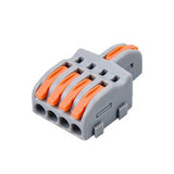 Conector rápido con 1 entrada para cables de sección 0.2-4mm2 y salida para 4 cables de sección 0.2-2.5mm2 - 250V / 32A Nylon/PC. Facilita y organiza las instalaciones eléctricas.