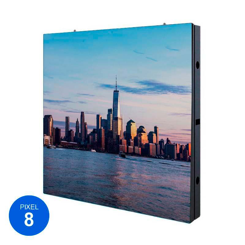 1 Módulo apilable RGB Full Color de 96cm x 96cm. Las pantallas LED de la Serie Fija para publicidad son sistemas modulares altamente resistentes y fiables. La principal ventaja de su tecnología es su alto brillo para uso exterior, permitiendo una visualización óptima en cualquier condición de luminosidad.