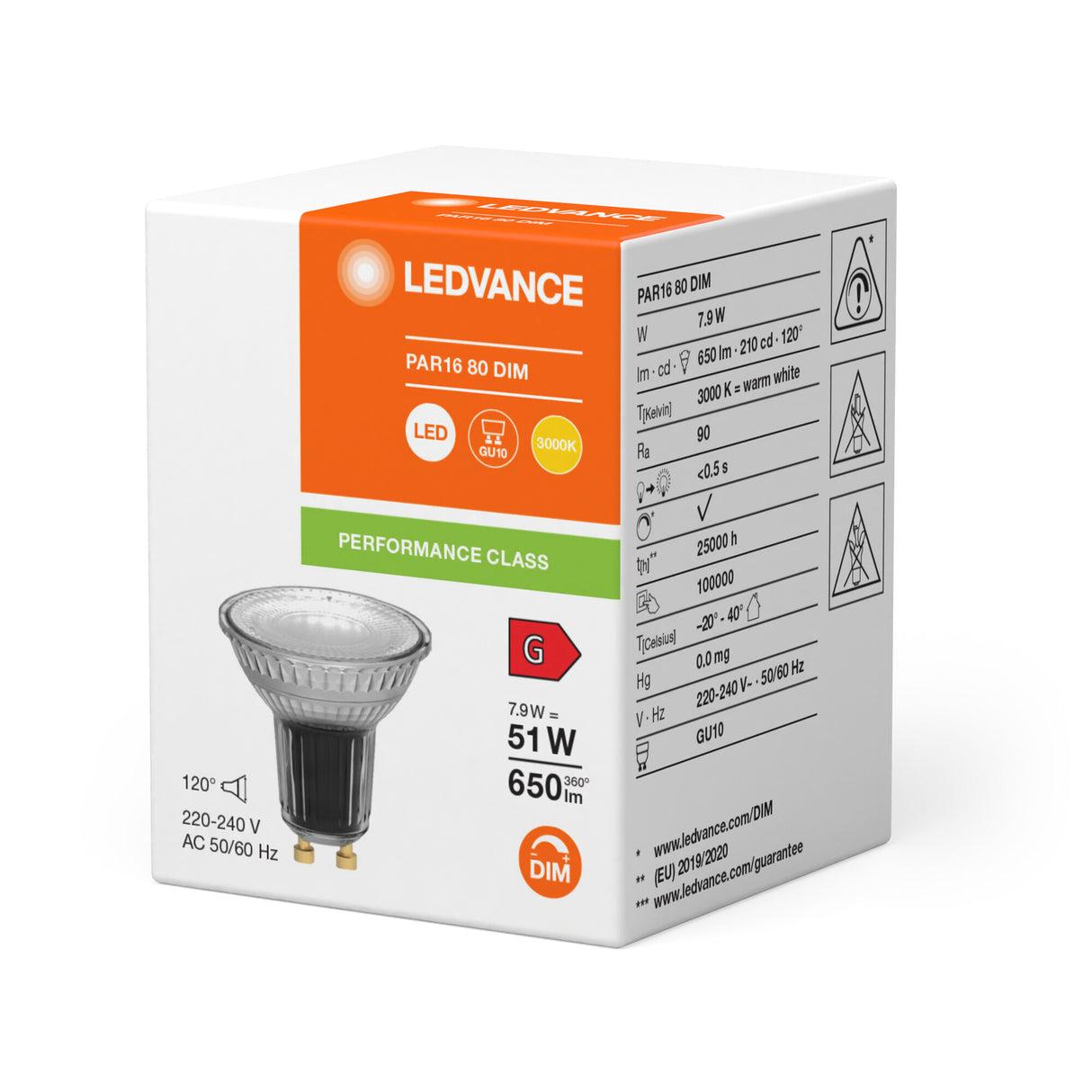 Ledvance/Osram Bombilla LED Spot GU10 7,9W 650Lm 3000K 120º IP20 Regulable