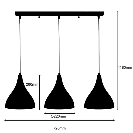 Lámpara Colgante Estilo Nórdico "Berceste" Negro 3 x E 27 Sin Bombilla [OPV-525NOR1638]