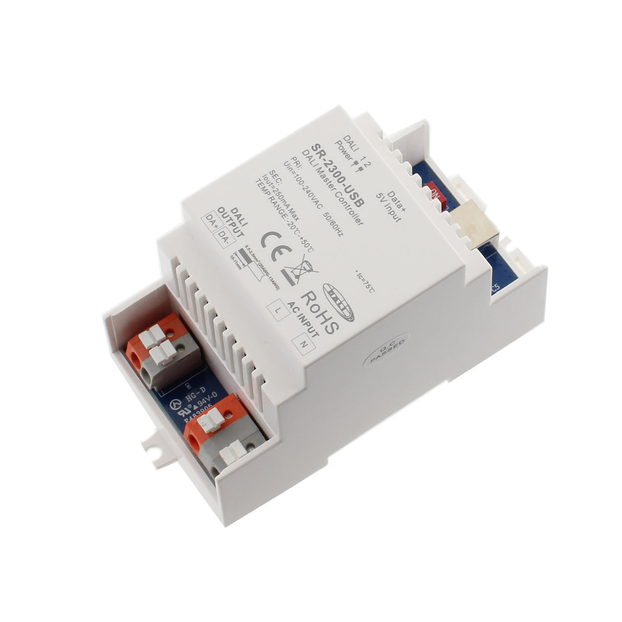 El controlador master DALI para riel DIN SR-2300-USB es un controlador central de un sistema DALI para controlar dispositivos de control DALI de última generación. Permite asignar y gestionar automáticamente direcciones de hasta 64 equipos de control. Admite 5 equipos de control DALI, tipos de dispositivos: DT6, DT8 Tc, DT8 coordenadas XY, DT8 RGBWA, DT7 Actuador de conmutación. También soporta los dispositivos de entrada pulsador DALI-2 tipo 301