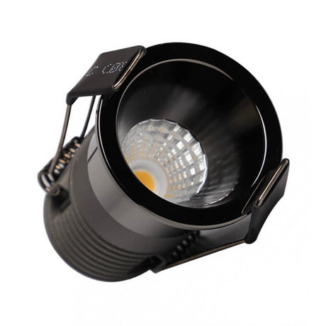 Foco empotrable LED Circular Negro cromo Perla con 5W de potencia. Con un ángulo de apertura de 40º, por lo que la iluminación es más directa para centrar la luz en puntos específicos. Fácil montaje e instalación.  Bajo deslumbramineto UGR<11 y color seleccionable CCT (3000K-4000K-6000K) con un CRI>95