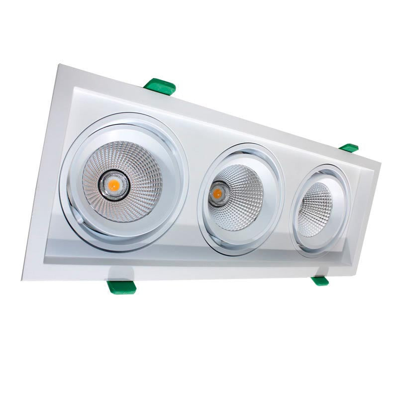 Empotrado led tipo Kardan. Luminaria totalmente orientable y fabricada en aluminio y lacada en color blanco y fondo en negro. Luminaria de gran potencia para pasillos, cocinas, baños, salones, tiendas consiguiendo una gran eficiencia energética.