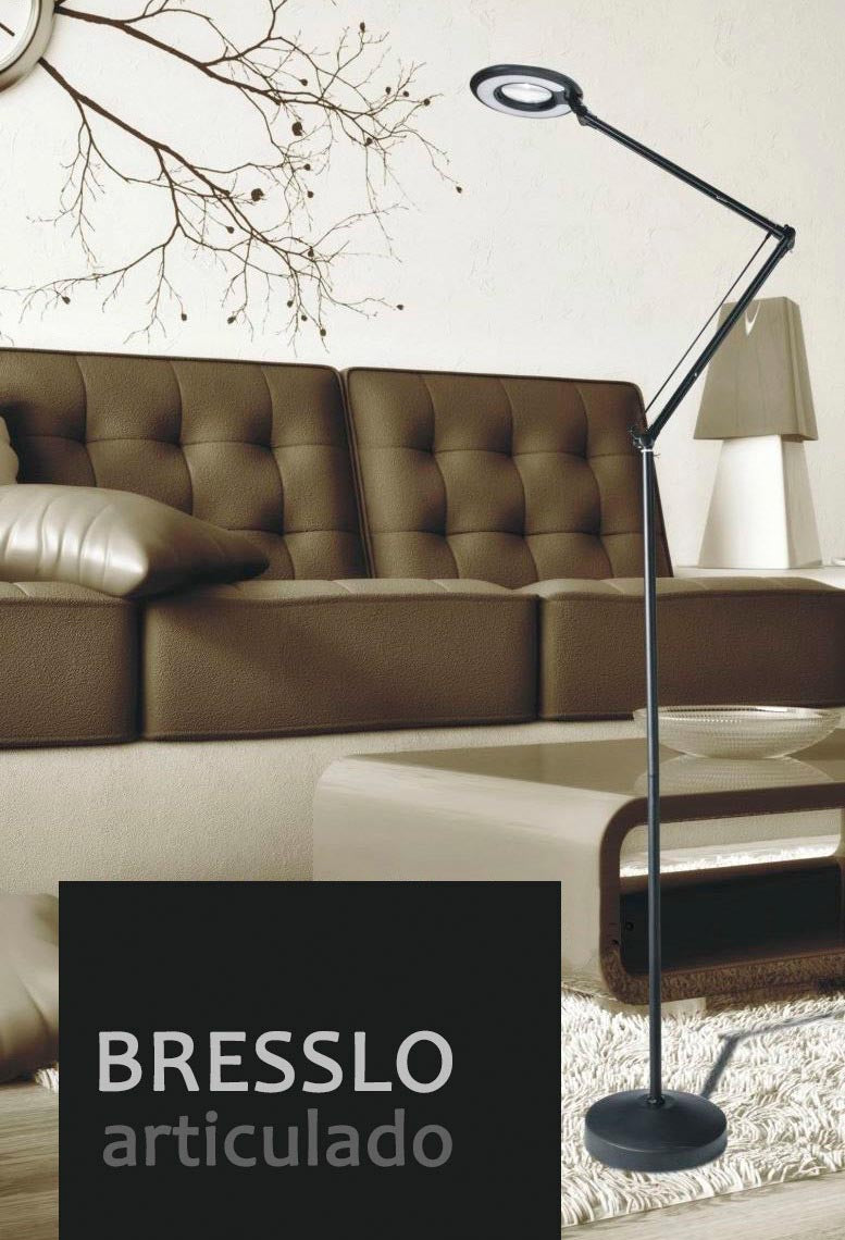 Lámpara led de pie con brazo articulado que permite dirigir su haz de luz en cualquier dirección. Control táctil con selector de intensidad. Con un diseño clásico y funcional. Realizado con materiales de alta calidad.  