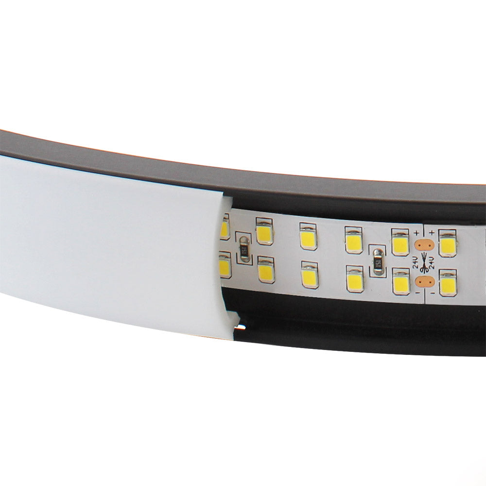 Kit que incluye perfil circular de aluminio y cubierta de silicona opal. Para fabricar espectaculares luminarias LED con múltiples opciones de instalación. Lacado en color negro mate.